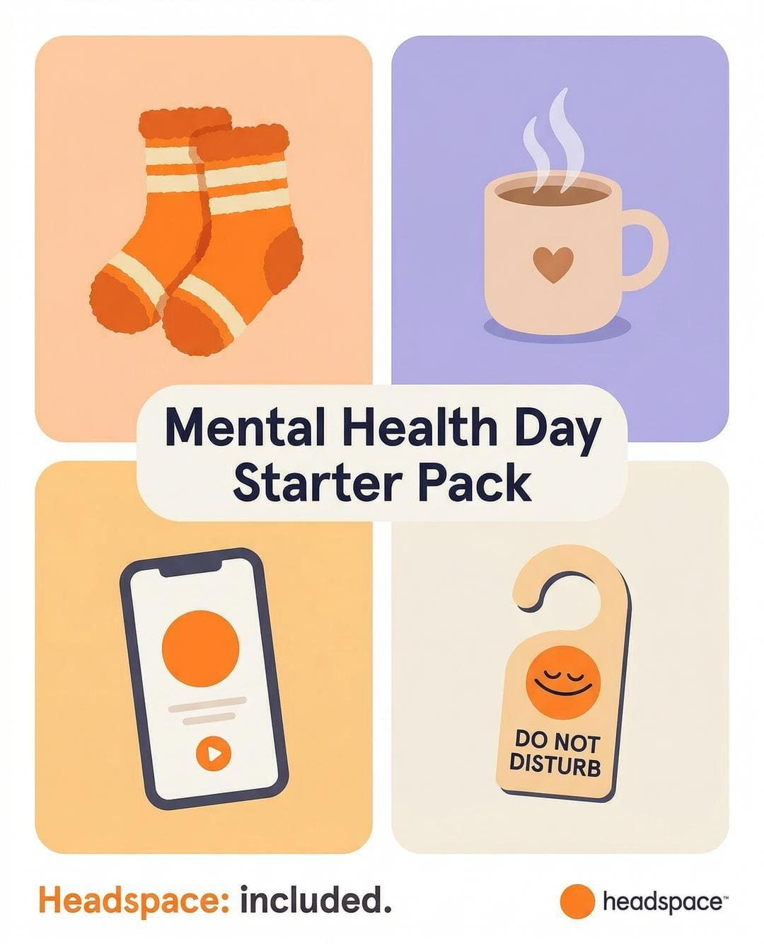 Wellness flat-lay ad — a pastel starter-pack grid